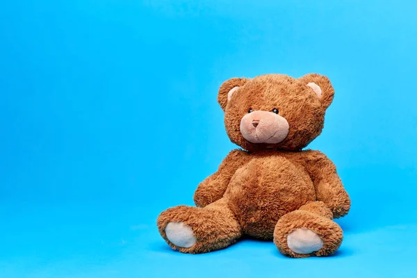 Hnědý medvídek hračka přes modré pozadí — Stock fotografie