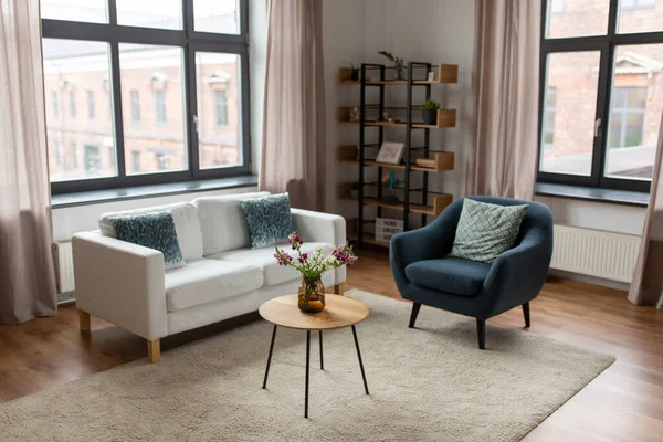 Sofa with cushions at cozy home living room — Stock Photo, Image