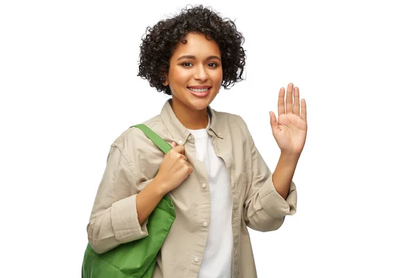 Woman with reusable canvas bag for food shopping — Stock Photo, Image