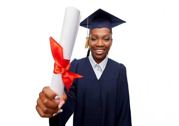 Happy female graduate student with diploma — Stock Photo, Image