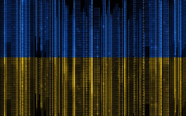 Binäre Code-Muster in den Farben der ukrainischen Flagge — Stockfoto