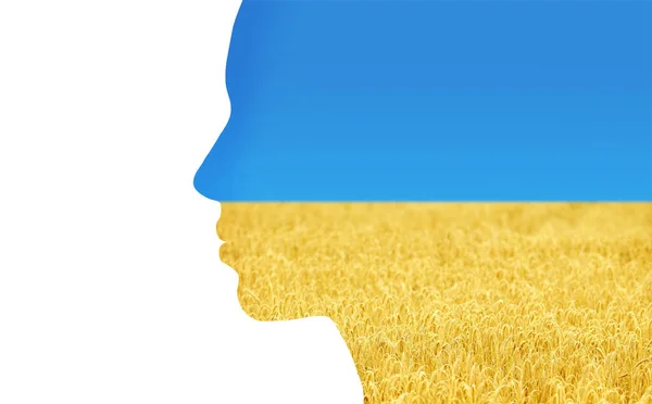 Femmes visage silhouette dans les couleurs du drapeau ukrainien — Photo