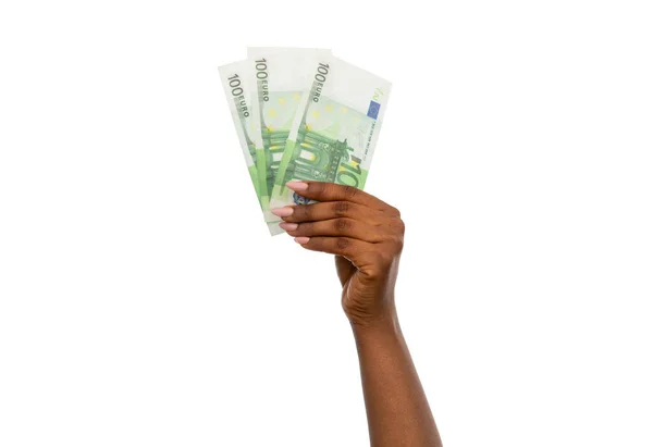 Close up of hand holding euro money — Fotografia de Stock