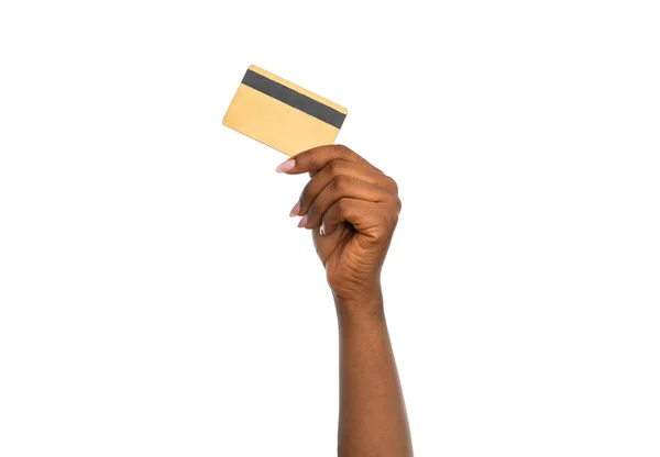 Hautnah mit goldener Kreditkarte — Stockfoto