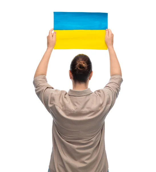 Woman holding flag of ukraine — Stok fotoğraf