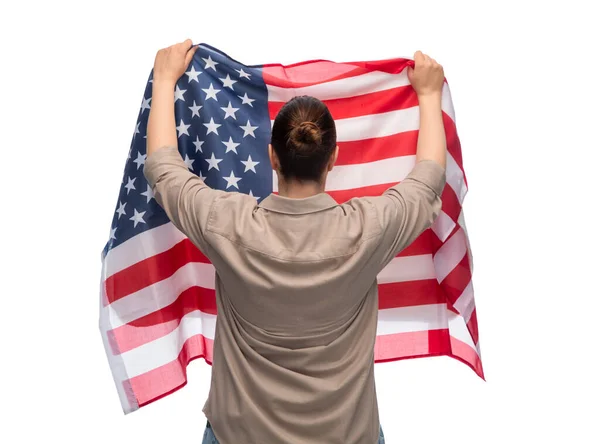 Woman with flag of united states of america — Stok Foto