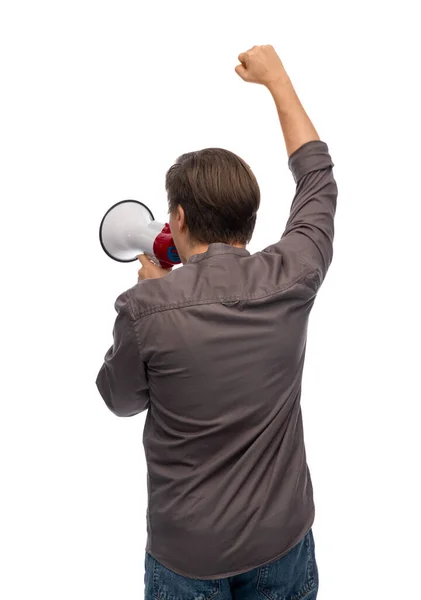 Man with megaphone protesting on demonstration — Stockfoto