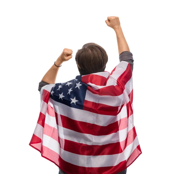 Άνθρωπος με σημαία των Ηνωμένων Πολιτειών της Αμερικής — Φωτογραφία Αρχείου