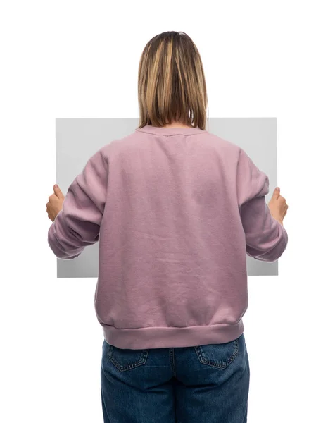 Woman with poster protesting on demonstration — Stok fotoğraf