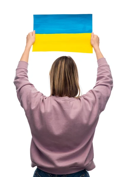 Woman holding flag of ukraine — Stockfoto