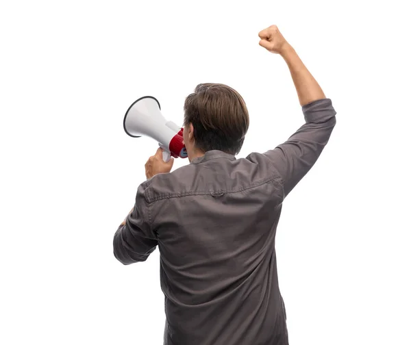 Man with megaphone protesting on demonstration — Foto de Stock