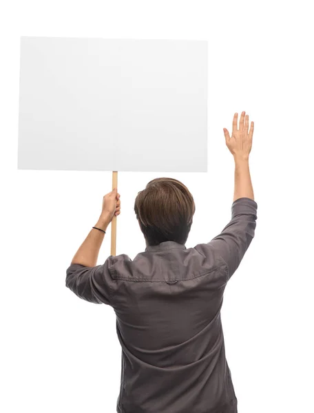 Man with poster showing stop gesture — Stock Fotó