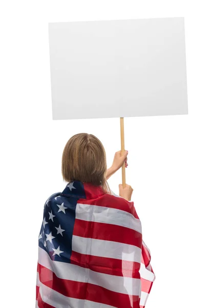 拿着海报和美国国旗的女人 — 图库照片