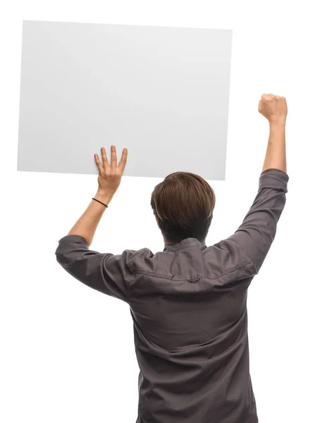 Man with poster protesting on demonstration — Stok fotoğraf