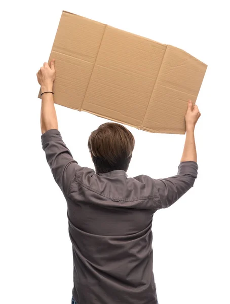 Man with poster protesting on demonstration — Stockfoto