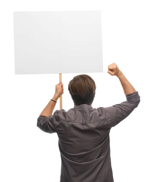 Man with poster protesting on demonstration — Stock Photo, Image