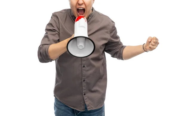 Man with megaphone protesting on demonstration — Stok fotoğraf