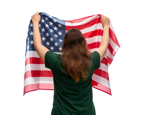 Woman with flag of united states of america — Stockfoto