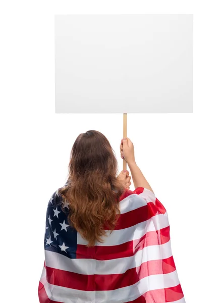 Woman with flag of america on demonstration —  Fotos de Stock