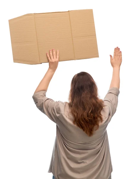 Woman with poster showing stop gesture — Stock Photo, Image