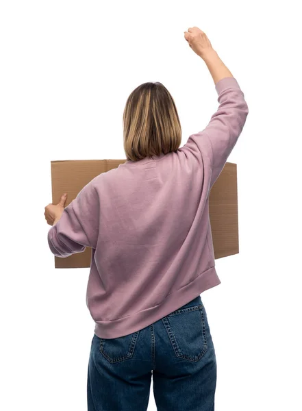 Protesting woman with poster on demonstration — Stock Photo, Image