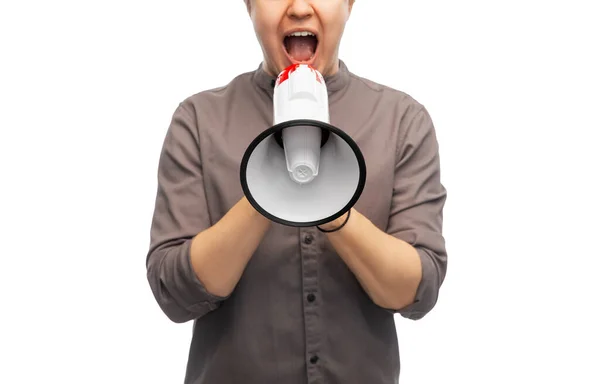 Man with megaphone protesting on demonstration — Stockfoto