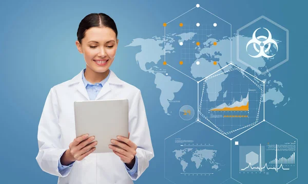 Salud Tecnología Concepto Medicina Sonriente Médico Femenino Con Tablet Sobre —  Fotos de Stock