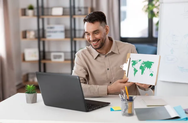 Distance Education School Remote Job Concept Happy Smiling Male Geography — Stock Photo, Image