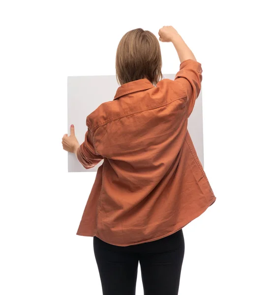 Feminism Human Rights Concept Woman Poster Protesting Demonstration White Background —  Fotos de Stock