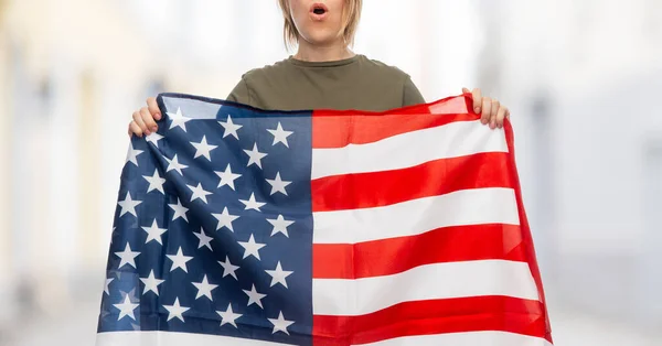 Dia Independência Conceito Patriótico Direitos Humanos Mulher Com Bandeira Estados — Fotografia de Stock