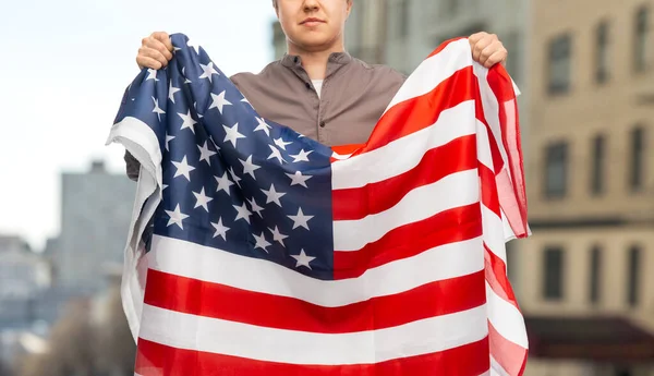 Dia Independência Conceito Patriótico Direitos Humanos Homem Com Bandeira Estados — Fotografia de Stock