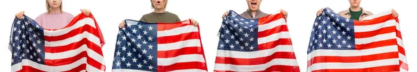 День Независимости Патриотическая Правозащитная Концепция Разгневанные Люди Флагами Соединенных Штатов — стоковое фото