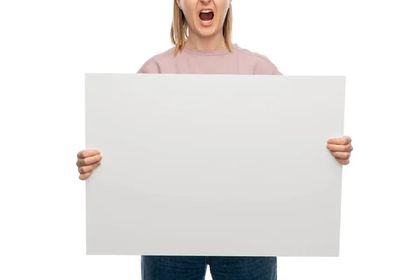 Feminism Human Rights Concept Screaming Woman Poster Protesting Demonstration White — Stock Photo, Image
