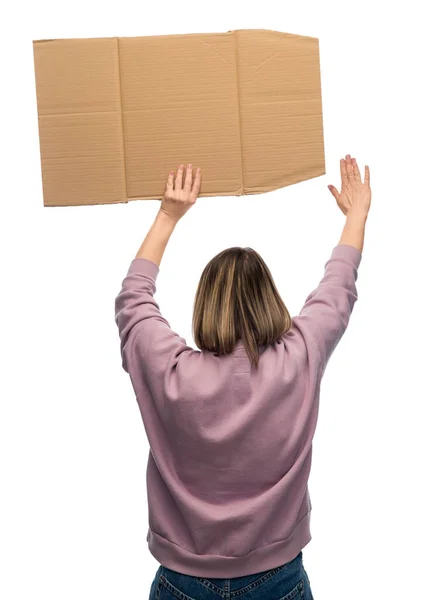 Feminism Human Rights Concept Woman Poster Protesting Demonstration Showing Stop — Stock Photo, Image