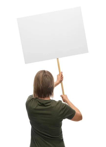 Feminism Human Rights Concept Woman Poster Protesting Demonstration White Background — Stock Photo, Image