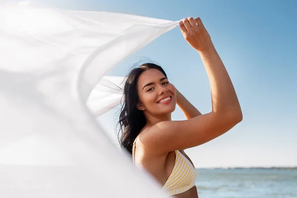 People Summer Swimwear Concept Happy Smiling Young Woman Bikini Swimsuit — Stock Photo, Image