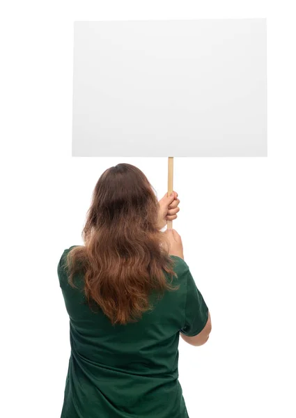 Feminism Human Rights Concept Woman Poster Protesting Demonstration White Background — Zdjęcie stockowe