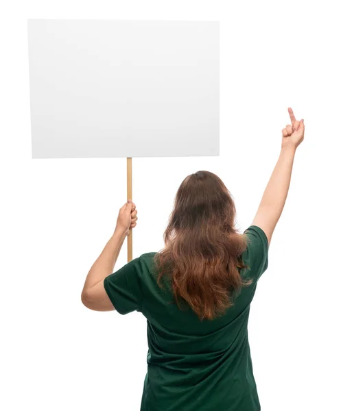女权主义和人权概念 妇女张贴海报 抗议示威 并在白人背景上表现出中指 — 图库照片