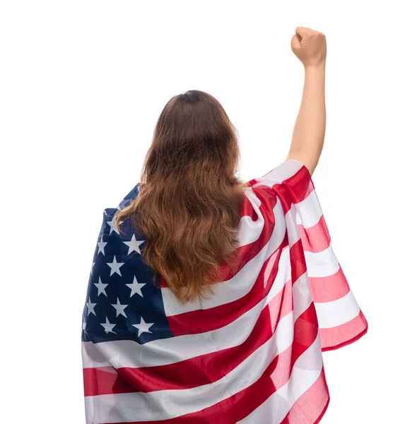 Dzień Niepodległości Koncepcja Praw Patriotycznych Praw Człowieka Kobieta Flagą Stanów — Zdjęcie stockowe