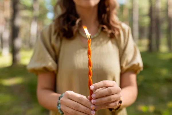 Occult Science Supernatural Concept Woman Witch Candle Performing Magic Ritual — Stock Photo, Image