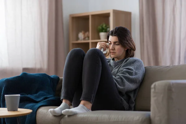 Mental Health Psychological Problem Depression Concept Sad Crying Woman Sitting — Stock Photo, Image