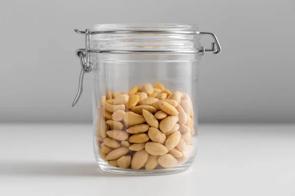 Makanan Makanan Sehat Dan Konsep Diet Jar Dengan Almond Latar — Stok Foto