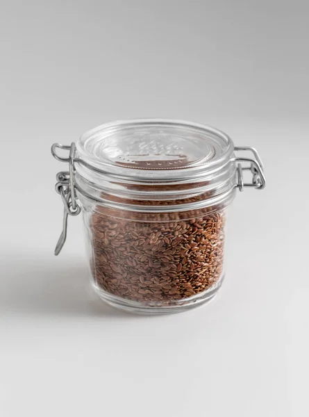 Food Storage Healthy Eating Diet Concept Jar Flax Seeds White — ストック写真