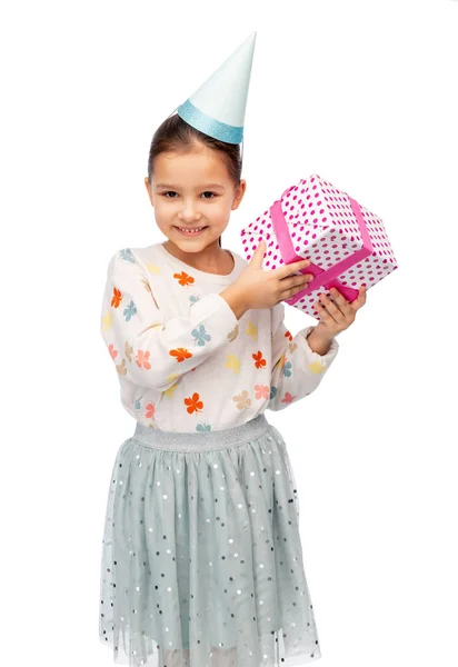 Anniversaire Concept Enfance Personnes Portrait Une Petite Fille Souriante Robe — Photo