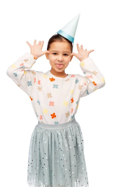 Birthday Childhood People Concept Portrait Little Girl Dress Party Hat —  Fotos de Stock