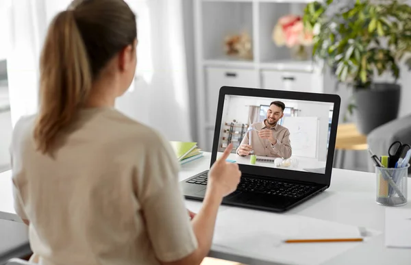 School Education Distance Learning Concept Female Student Teacher Laptop Computer — Stock Photo, Image