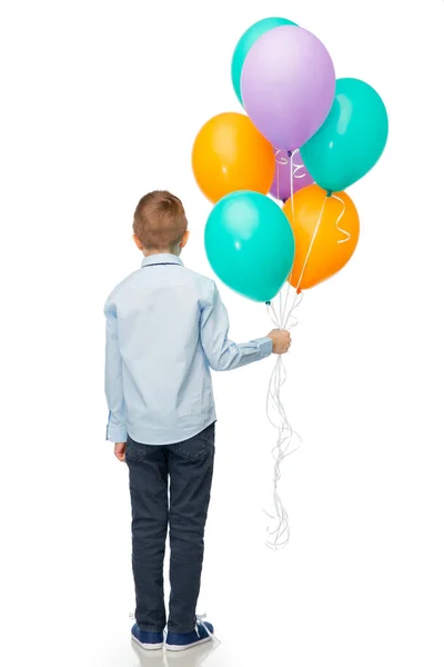 Birthday Childhood People Concept Portrait Smiling Little Boy Balloons White —  Fotos de Stock