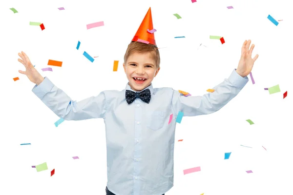 Birthday Childhood People Concept Portrait Smiling Little Boy Party Hat — Stock fotografie