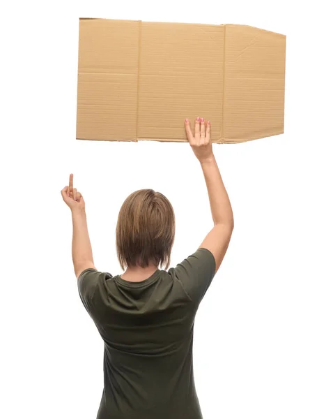 Feminisme Mensenrechtenconcept Vrouw Met Affiche Protesteert Demonstratie Toont Middelvinger Witte — Stockfoto