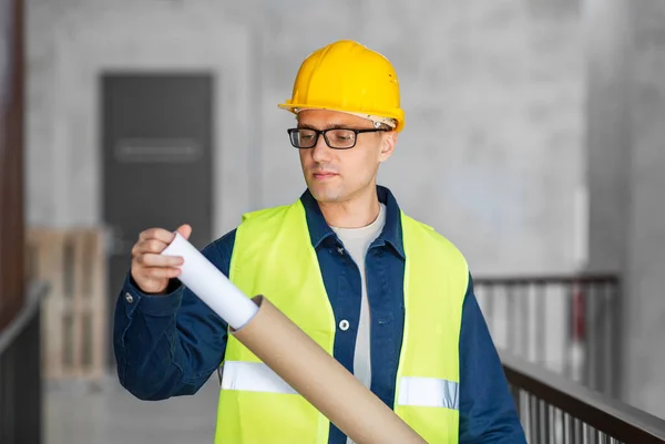 Arquitectura Negocio Construcción Concepto Personas Arquitecto Masculino Casco Con Plano —  Fotos de Stock